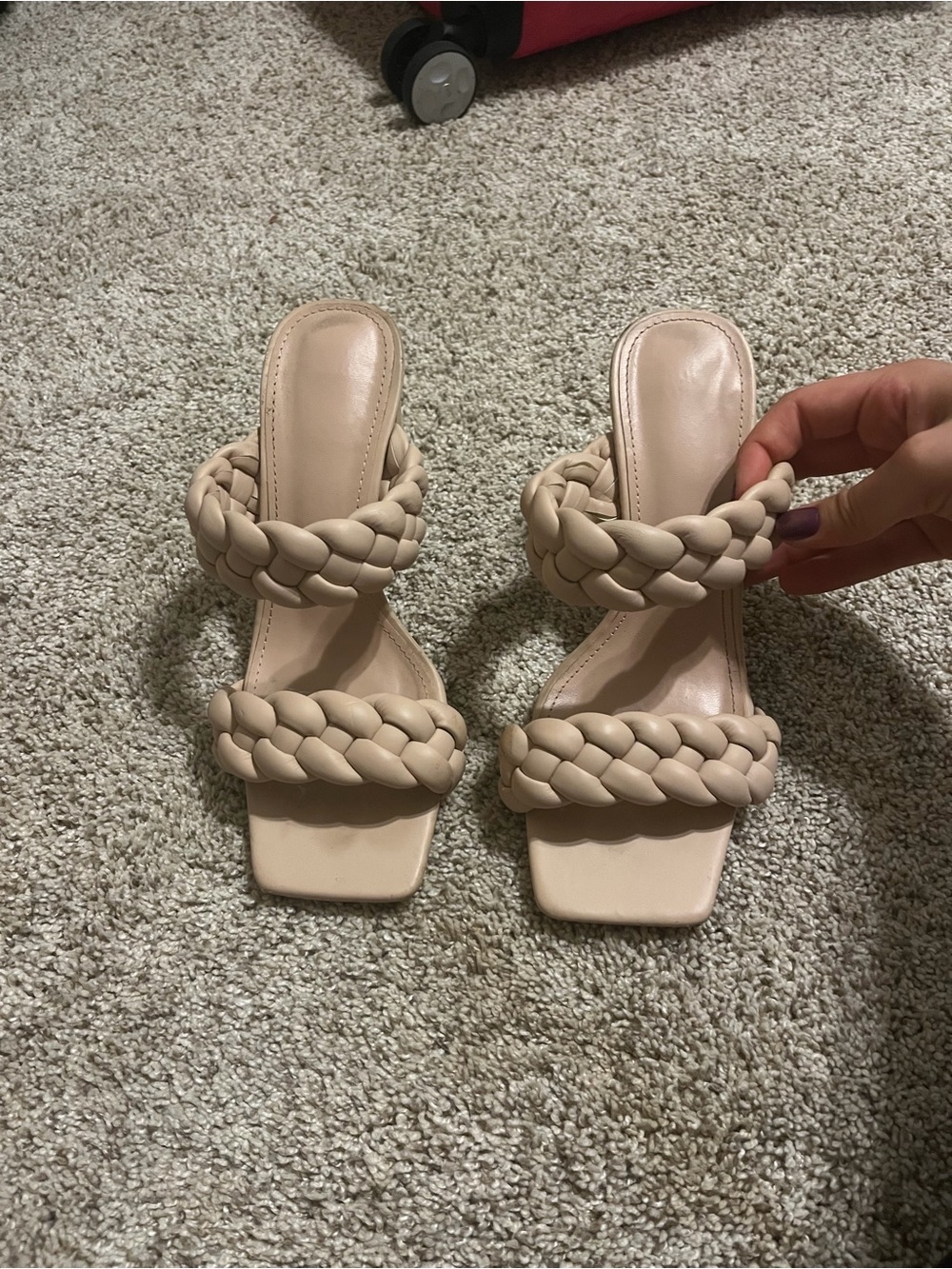Braided Double-Strap Women's Heeled Sandal in Beige